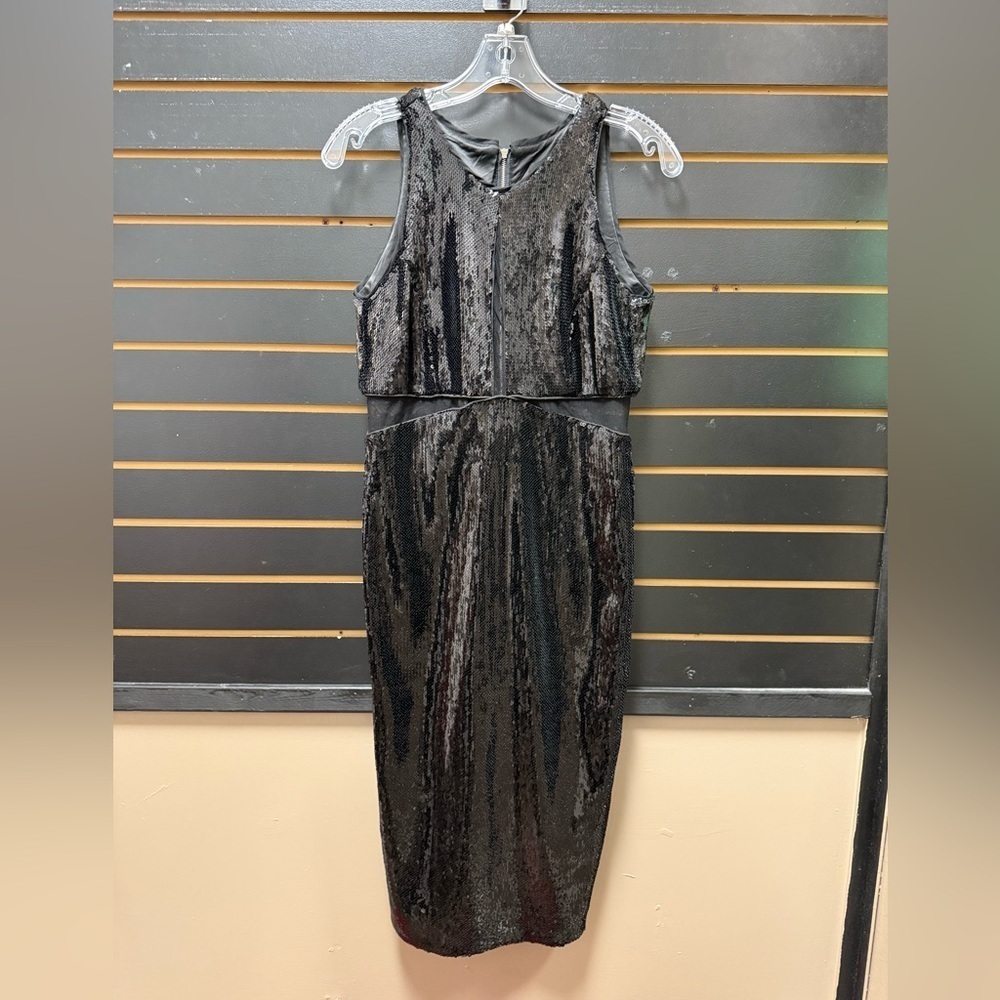 Bardot Black Sequin Midi Dress Sleeveless Zip Back Size 6
